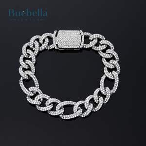 High Quality 13mm 18K White Gold 925 <b>Silver</b> Iced Figaro <b>Bracelet</b> <b>For</b> <b>Men</b> Raper Style Jewelry - Product Image 1