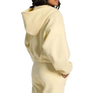 Prix bas, veste de sport à capuche zippée personnalisée pour femmes, haut court à manches longues, couleur unie, fermeture éclair, sweat à capuche de haute qualité - Product Image 4