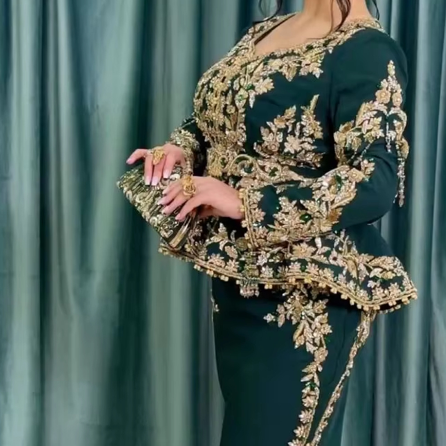 2025 Designer Bottle Green Jacket-Karakou Dress Velvet Embellished Crystal  Glass Beadsstone Dabka Work Silk New Wedding Outfit| Alibaba.com
