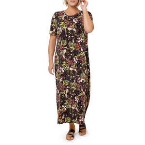 Abito lungo floreale in EVA marrone taglia 1X da donna Leota, traspirante, lavorato all'uncinetto, stile High Street, per ufficio e club, con cerniera, drappeggiato, con dettagli a rombi, ODM - Product Image 1