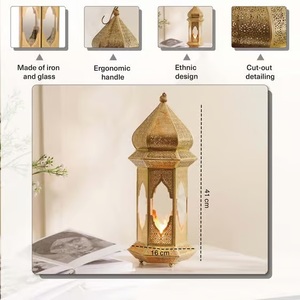 Farol de Vela Alto de Latón Estilo Marroquí con Paneles de Vidrio, Iluminación Festiva Elegante para Decoración del Hogar y Regalos - Product Image 4