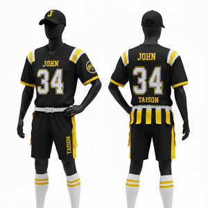Uniforme de football américain pour hommes, 200 GSM, maille polyester respirante, noir, jaune, blanc, logo personnalisé par transfert thermique - Product Image 1