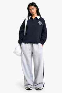 Unique Design Grey Women's Petite <b>Elastic</b> Waist <b>Lace</b> Straight Joggers Terry Fleece Soft Touch Sweatpants - Product Image 2