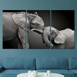 Tableau sur toile imprimé élégant avec motif d'éléphant maman et bébé - Décoration de chambre d'enfant, LOT DE 3 TOILES - Product Image 1
