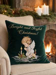 Bohemian Vintage Christmas Embroidered <b>Throw</b> Pillow Square Velvet Decorative Cushion Cover Angel Design Removable Washable - Product Image 1