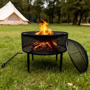 Patio steel metal <b>fire</b> <b>pit</b> bowl <b>with</b> strong construction ideal for outdoor entertaining and warm ambience - Product Image 6
