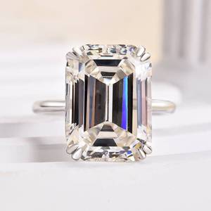8x10 mm emerald cut moissanite solitaire <b>ring</b> classic prong setting white gold plated engagement jewelry - Product Image 1