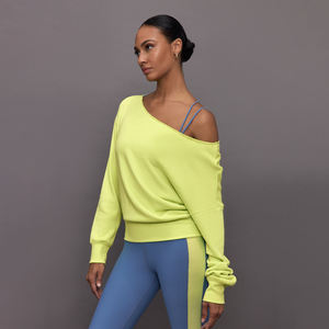 Custom Logo Gym Fitness Off Shoulder Sweatshirt For Women French Terry Crewneck <b>Jumper</b> Sweater <b>Long</b> Length Winter Spring Seasons - Product Image 2