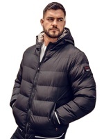 Chaqueta de Invierno Acolchada para Hombre, Negra y Dorada, Doble Capa, Capucha Ajustable, Estilo Casual, Urbano, Ecológico - Product Image 2