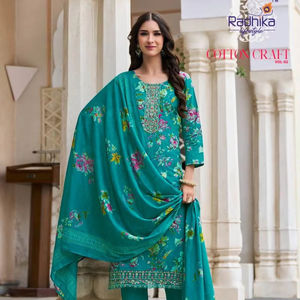 Cotton Foil Print <b>Kurti</b> with Embroidery Pant & Dupatta set available at wholesale rates perfect for party wear - Product Image 1