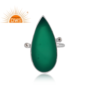Meilleures ventes Bague empilable en argent sterling fin avec topaze blanche naturelle et onyx vert Fabricant de bijoux personnalisé - Product Image 2