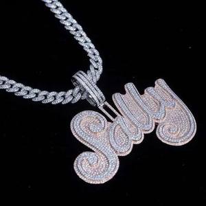 Pendentif Hip Hop Iced Out personnalisé lettre Design taille ronde Moissanite diamant 925 argent Sterling VVS clarté pour les femmes - Product Image 3