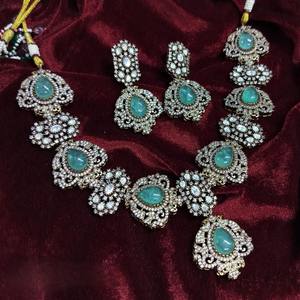 Victorian Luxury Designer Polki Necklace <b>Set</b> with Matching Earrings Polish Brass <b>Bridal</b> <b>Jewelry</b> for Weddings and Parties - Product Image 1