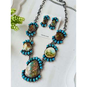 Ensemble de colliers multi-turquoises et en argent sterling de Blaine Yellowhorse, motif floral, cadeau idéal pour toutes les occasions - Product Image 3
