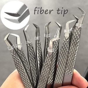Pinzas de punta de fibra de volumen de extensión de pestañas de acero inoxidable Tipo de Punta puntiaguda Herramienta esencial para extensiones de pestañas - Product Image 1