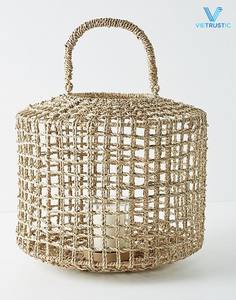 Top nuevo diseño yute algas marinas linterna portátil linterna decorativa duradera tejida a mano para decoración de apartamentos - Product Image 3