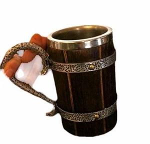 Mug en bois personnalisable, style médiéval, viking, ange, religieux, avec anse, écologique, artisanal, finition polie, pour café, bière, inspiré - Product Image 2
