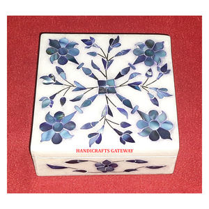 Joyero de forma cuadrada de madreperla azul con incrustaciones de mármol de diseño único de la mejor calidad para decoraciones de fiesta - Product Image 1