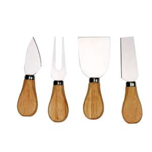 Ensemble de couteaux à fromage en acier inoxydable durable 4 pièces fait à la main avec des outils à fromage à manche en bois - Product Image 3