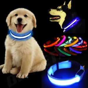 Coleira luminosa LED personalizada para cães, luz piscante à prova d'água, ajustável por USB tipo C, luxuosa, de nylon sólido, ideal para animais de estimação