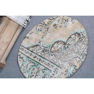 Alfombra Vintage, Redonda de 2.5x2.5 pies, Alfombra Turca, Alfombra de Lana con Borde Marrón - Product Image 3