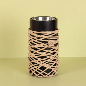 Quemador Bakhoor de madera negro hecho a mano con envoltura de hilo beige soporte de incienso árabe con taza de metal - Product Image 1