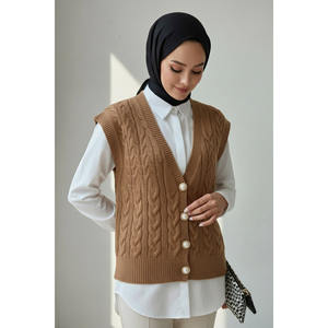 Trendy Women's <b>Knitted</b> Vest with V-Neck Detail & Pearl Buttons Fashionable Sweater <b>Waistcoat</b> - Product Image 2