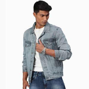 Chaqueta vaquera de invierno personalizada unisex de manga larga para hombre con letras bordadas azules enceradas capucha de lana de tela ligera bombardero informal - Product Image 1