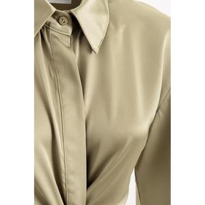 Robe chemise midi en satin - Couleur unie - Product Image 3