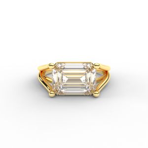 IGI Certified Emerald Cut Lab Grown Diamond Solitaire Engagement <b>Ring</b> in 14K Rose / White & Yellow Gold <b>Split</b> Shank Design - Product Image 6