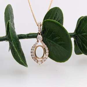 Pendentif en argent sterling 925 massif 9x7mm ovale classique semi-monté avec base de sertissage en pierre vierge avec CZ Wedding Wear Fine Jewelry - Product Image 2