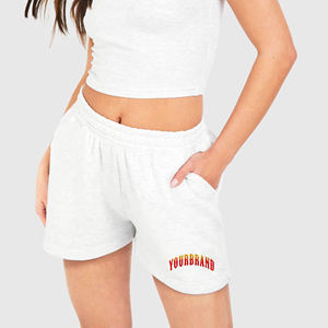 Pantalones cortos con logotipo impreso personalizado para mujer con bolsillos laterales 100% algodón Fleece boxy Shorts pantalones cortos transpirables de alta calidad para mujer - Product Image 1