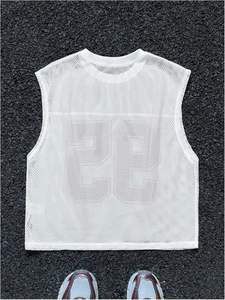 Camisetas sin mangas con estampado de letras y números para hombre, camisetas atléticas sin mangas para entrenamiento de malla Y2k, 100% poliéster - Product Image 2