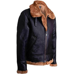 Mens Aviator Brown B3 Faux <b>Shearling</b> Sheepskin Leather <b>Bomber</b> <b>Jacket</b> - Product Image 2