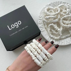 Groothandel 100% Moerbei Zijde Skinny Scrunchies Op Maat 16/19/22 Mama Effen Kleur Full Size Moeder Haarbanden 6a Grade"