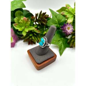 Navajo-Made Boho <b>Statement</b> <b>Ring</b> Sonoran Mountain Turquoise & Sterling <b>Silver</b> Everyday Wear Size 8.5 Rhodium Plating - Product Image 3