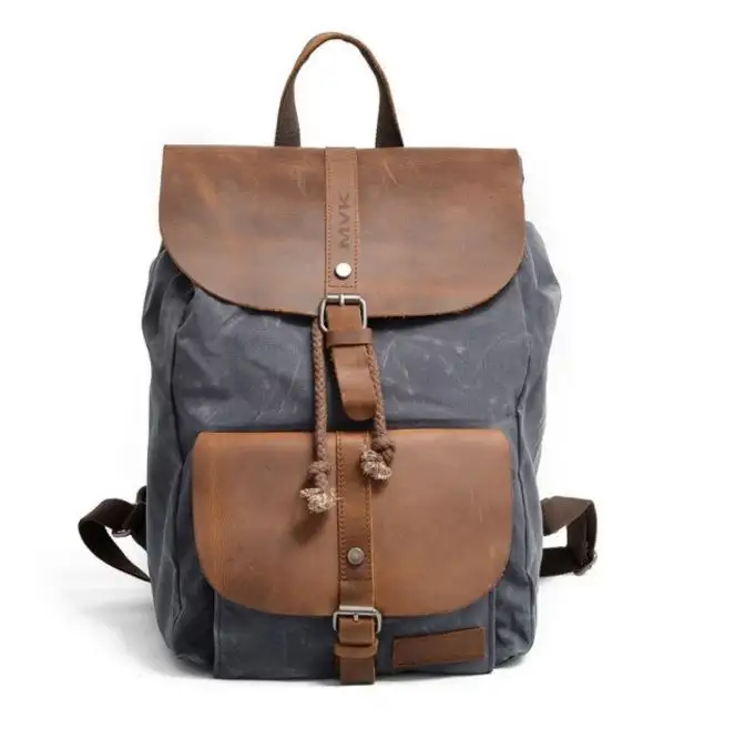 Waxed canvas backpack for school Leather Backpack Women Backpack Purse Convertible Bag