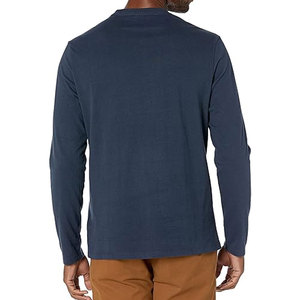 T-shirt uni bleu marine à manches longues en mélange de coton pour hommes, femmes et filles, col rond - Product Image 6