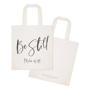 กระเป๋าผ้าแคนวาสลาย "Be Still Psalm 46:10" พร้อมงานปักและตกแต่งตัวอักษร ปิดแบบเปิดและมีเชือกผูก เหมาะสำหรับทุกฤดูกาล - Product Image 2