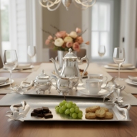 Plateaux de service alimentaire robustes en acier inoxydable 2 pièces 17"x12" finition polie personnalisables cuisines commerciales artisanat métallique