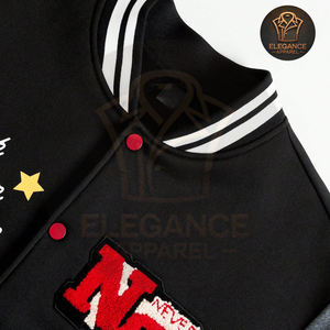 แจ็กเก็ตเบสบอลวิทยาลัยสำหรับผู้ชายเสื้อแจ็กเก็ตเบสบอลสำหรับผู้ชายสีเทาดำมาใหม่ - Product Image 3