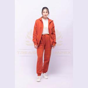 Conjunto personalizado de 2 piezas para mujer, de algodón de invierno y pantalones de chándal Sudadera con capucha, traje para correr, chándal liso, sudadera con cremallera y pantalón con cordón - Product Image 2