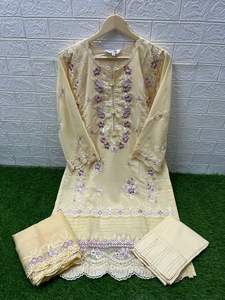 Fab Zone's último diseñador de alta calidad Algodón pesado Faux Georgette bordado en relieve secuencia trabajo Salwar traje señoras - Product Image 4