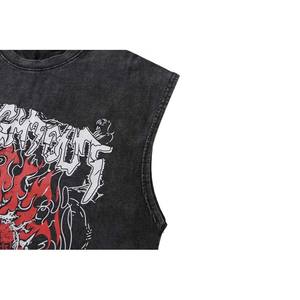 OEM Custom Flame Heart Graphic Print Destroy Hole Sleeveless T-<b>Shirt</b> <b>Y2K</b> Vintage Acid Washed T <b>Shirt</b> Oversized Mock Neck T-<b>Shirt</b> - Product Image 4