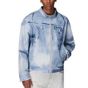 Custom Logo Antique Men's Casual Vintage Distressed Washed Print White <b>Graffiti</b> <b>Denim</b> <b>Jacket</b> High Quality Work Button Embroidery - Product Image 5