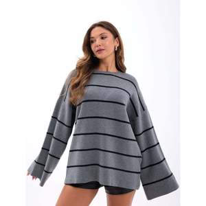 42401 Pull décontracté en tricot rayé ample couleur gris-noir - Product Image 2