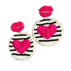Stylish Handmade Seed Beaded Dangle <b>Earrings</b> White Baseball Design with Navy <b>Red</b> Accent <b>Drop</b> <b>Earrings</b> - Product Image 4