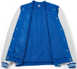 Veste de baseball personnalisée en gros avec logo pour hommes, bomber noir avec manches en cuir, tissu en toile, OEM disponible - Product Image 4