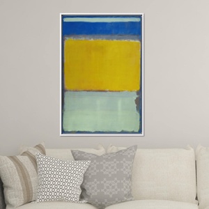 Impression abstraite d'expressionnisme de Mark Rothko : art sur toile bleu et jaune, toile encadrée blanche - Product Image 1