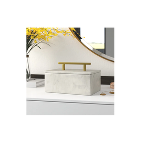 Boîte à bijoux de luxe en marbre organisateur de cadeaux pour femmes logo personnalisé rangement de bijoux couvercle en marbre et poignée en laiton - Product Image 1